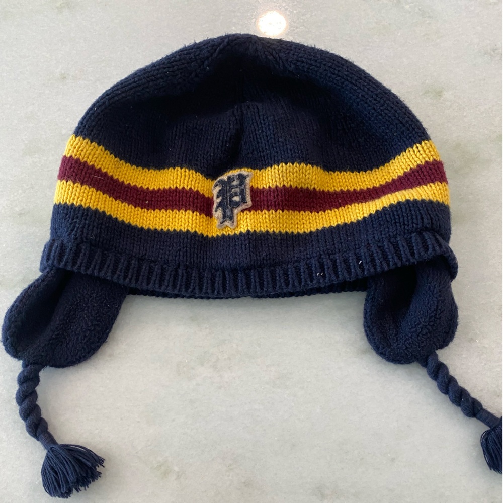 Ralph Lauren Kids Navy and Gold Knit Hat with Ear Flaps